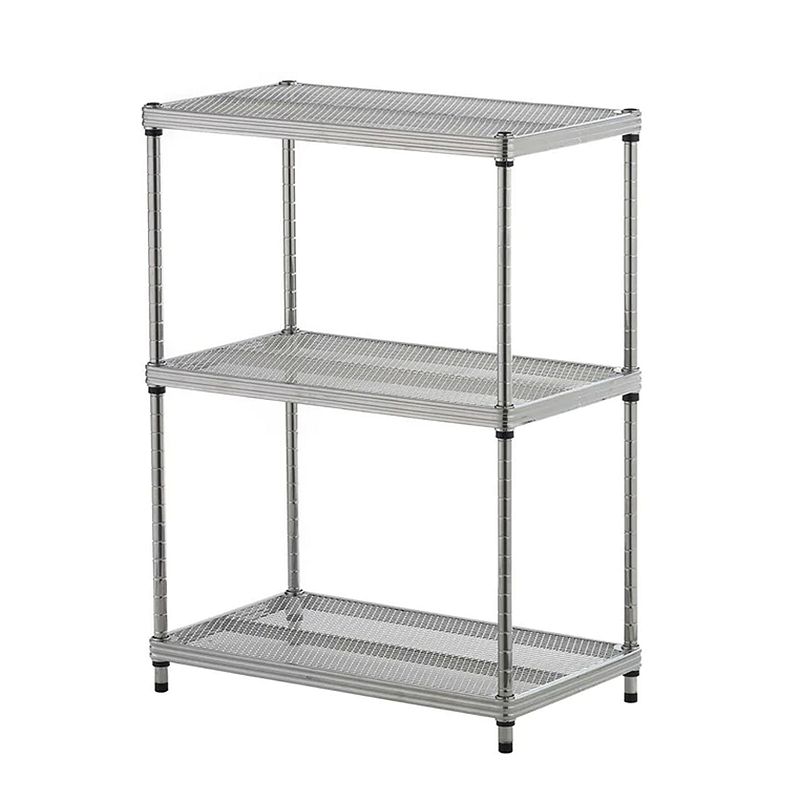 Design Ideas Meshworks 3 Tier Full-size Metal Storage Shelving Unit Rack， Silver