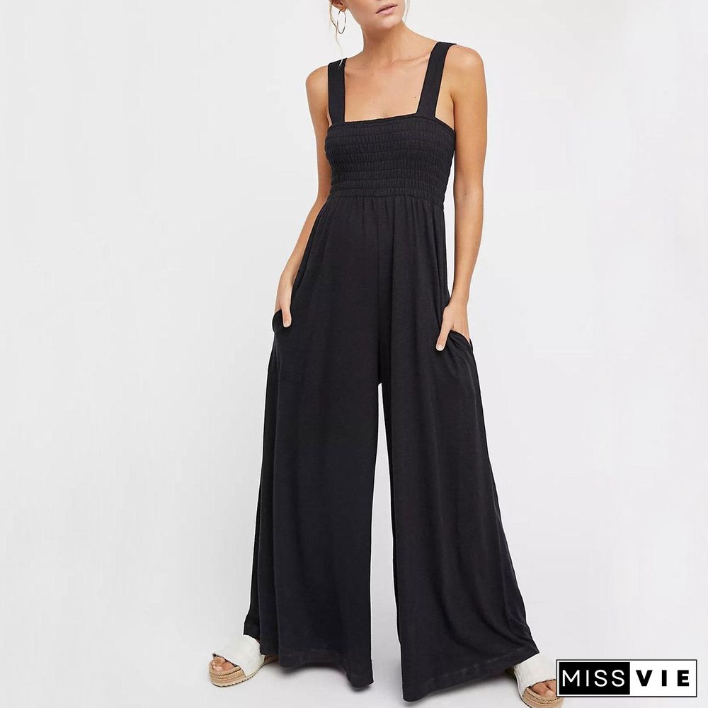 Sleeveless Bustier Tank Top Loose Wide Leg Jumpsuit