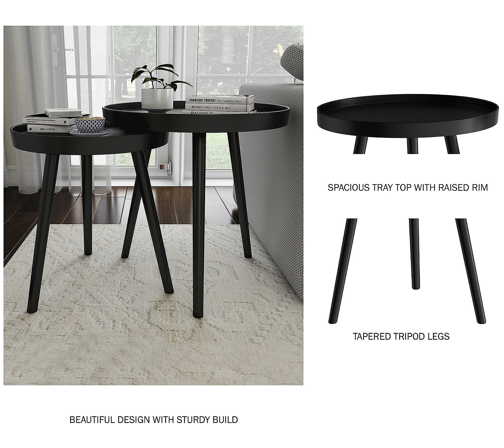 Lavish Home Pair Nesting Accent Tables with Tray Top