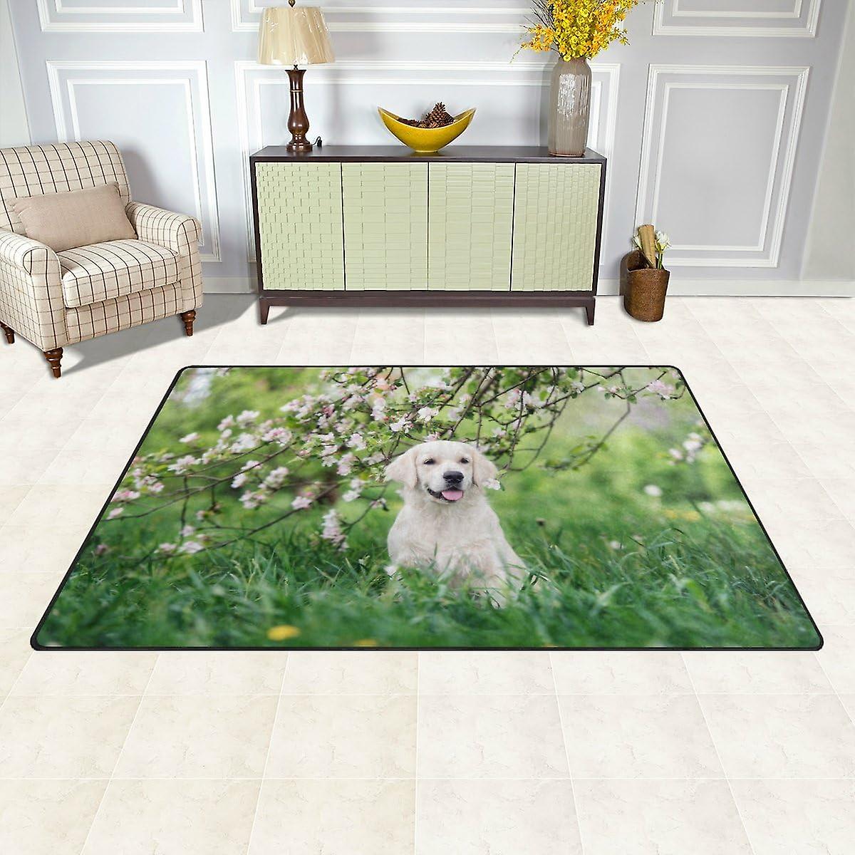 Colourlife Lightweight Carpet Mats Area Soft Rugs Floor Mat Doormat Decoration For Rooms Entrance 31 X 20 Inches Retriever Dog Under Flower Branch