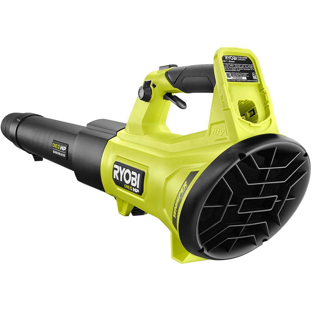 RYOBI ONE+ HP 18V Brushless Whisper Series 130 MPH 450 CFM Cordless Battery Leaf Blower (Tool Only) P21014BTL