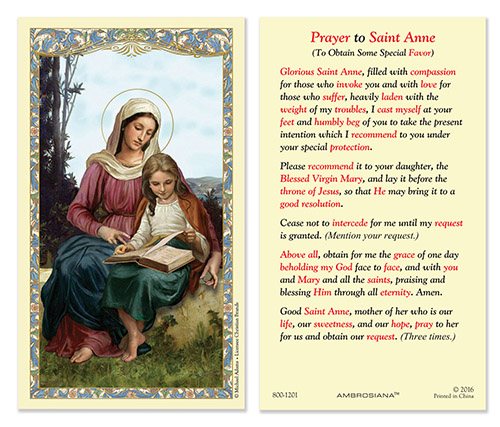 Ambrosiana 800 1201 St. Anne Laminated Holy Card  ...