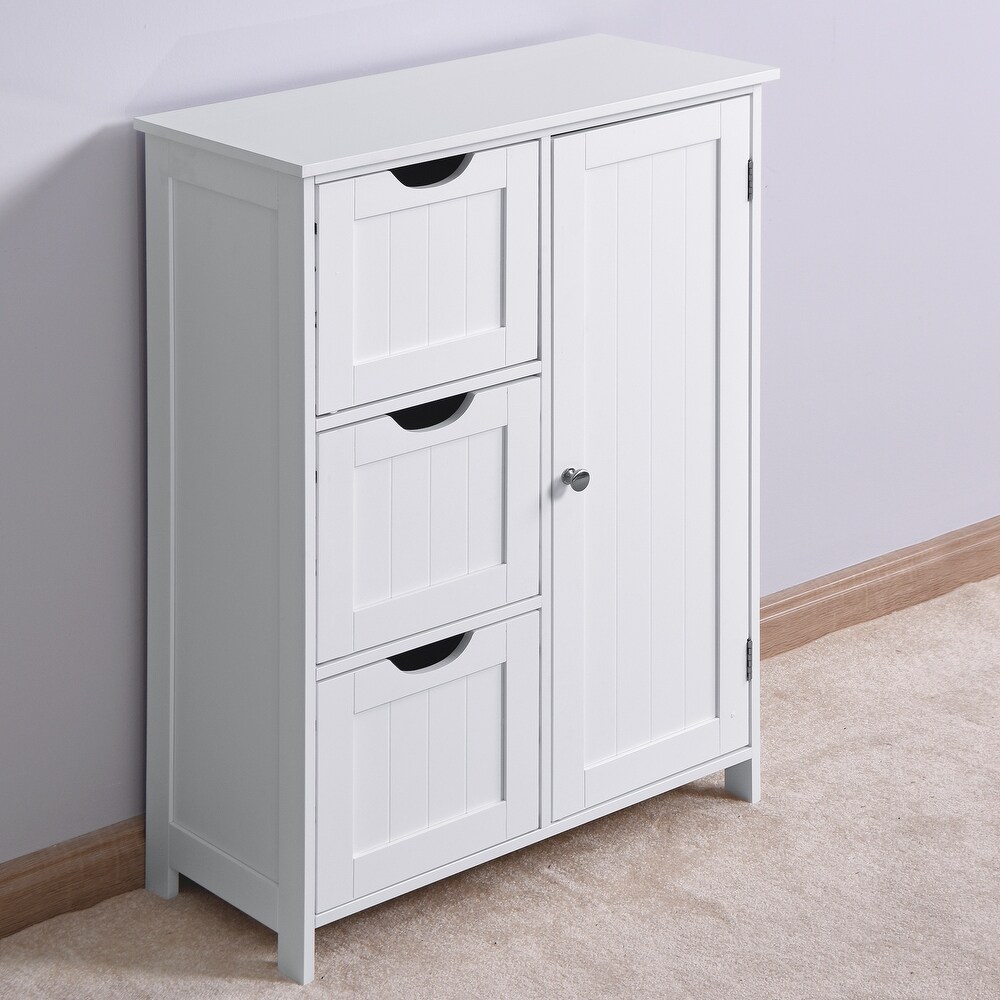 White Bathroom Storage Cabinet Freestanding Floor Cabinet with Drawers and Adjustable Shelf for Livingroom Display Cabinet