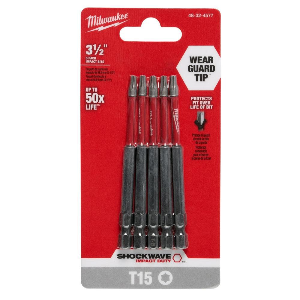 Milwaukee SHOCKWAVE 3.5 in. T15 Impact Driver Bits 5PK 48-32-4577 from Milwaukee