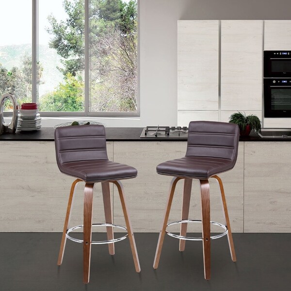 Swivel Bar Stools Wood PU Leather Upholstered Kitchen Barstool 26-inch - Set of 2