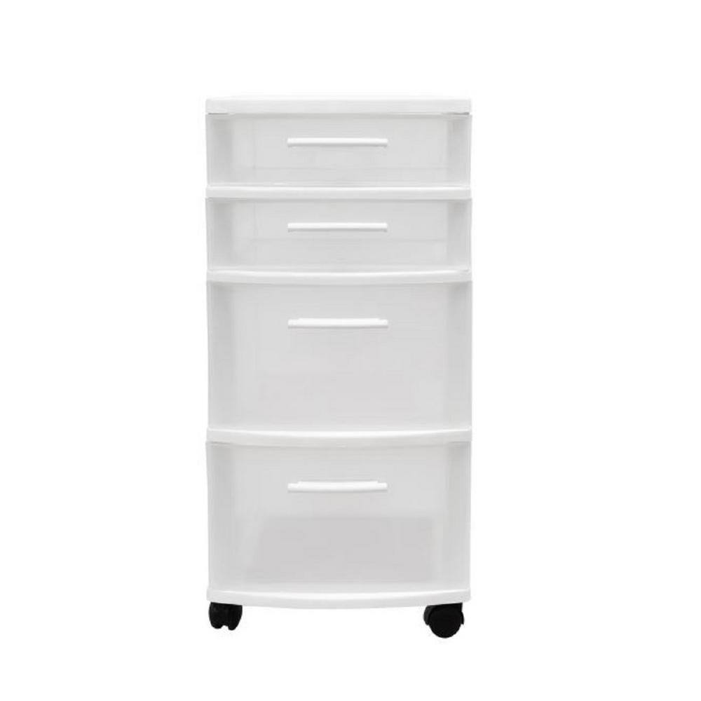 MQ 4-Drawer Resin Rolling Storage Cart in White and Clear 451-WHT