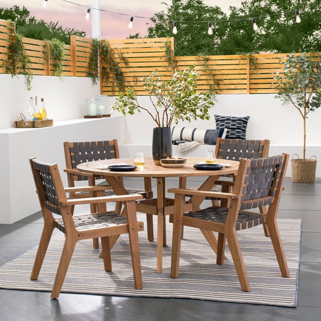 Bluffdale Wood 6 Person Round Patio Dining Table Outdoor Furniture Designed With Studio Mcgee