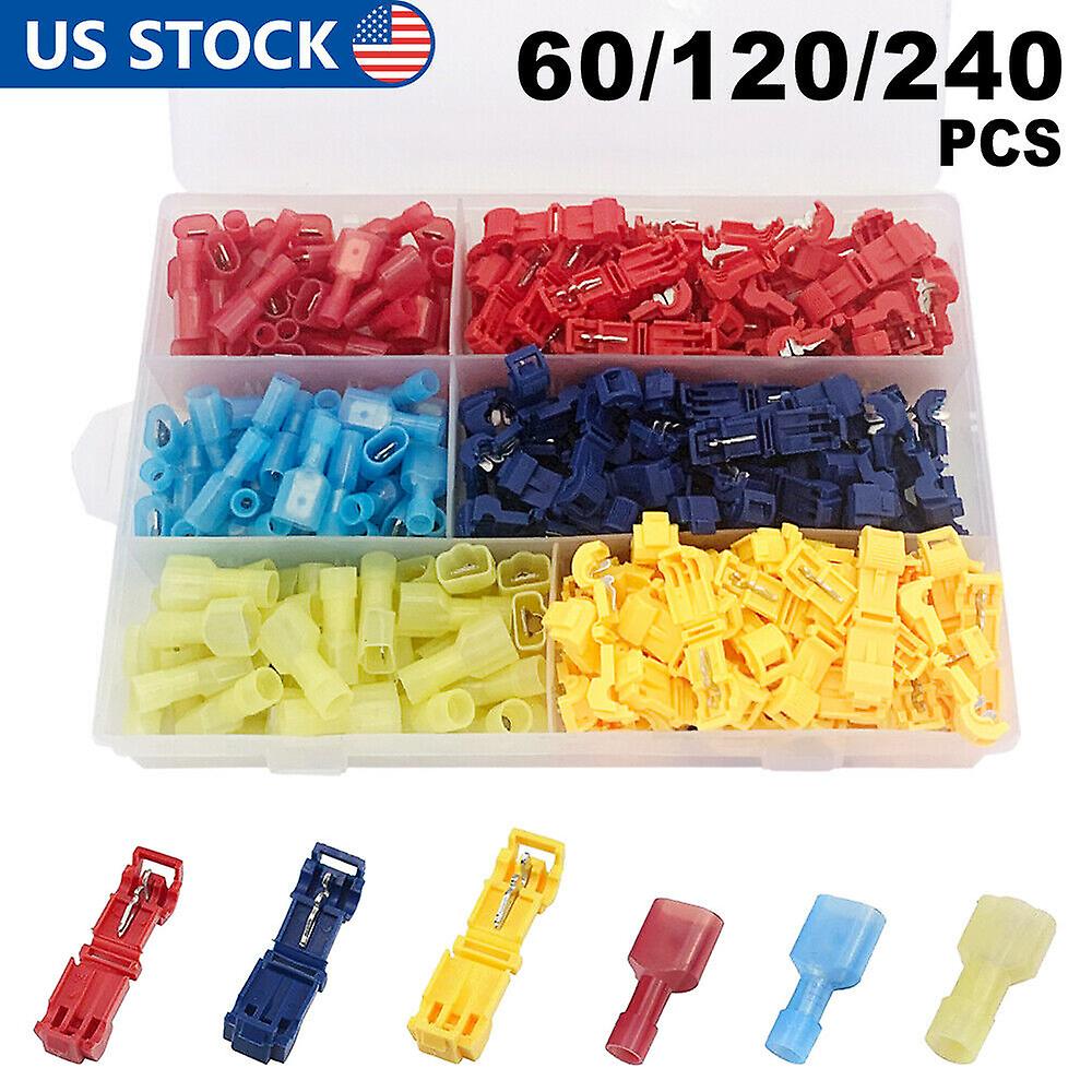 240-60pcs T-taps Insulated Wire Terminal Connectors 22-10 Awg Quick Splice Kit