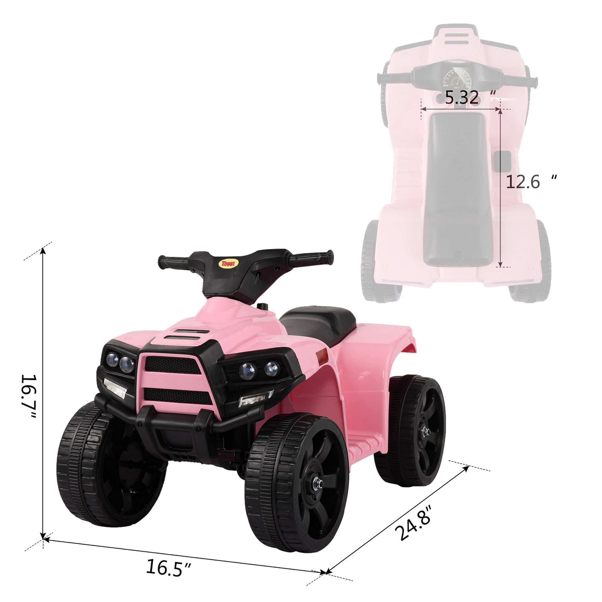 TOBBI 6V Kids Ride on ATV Quad Car 4-Wheeler Electric Toy Car W/ LED Headlight, Horn Speed Indicator, Pink