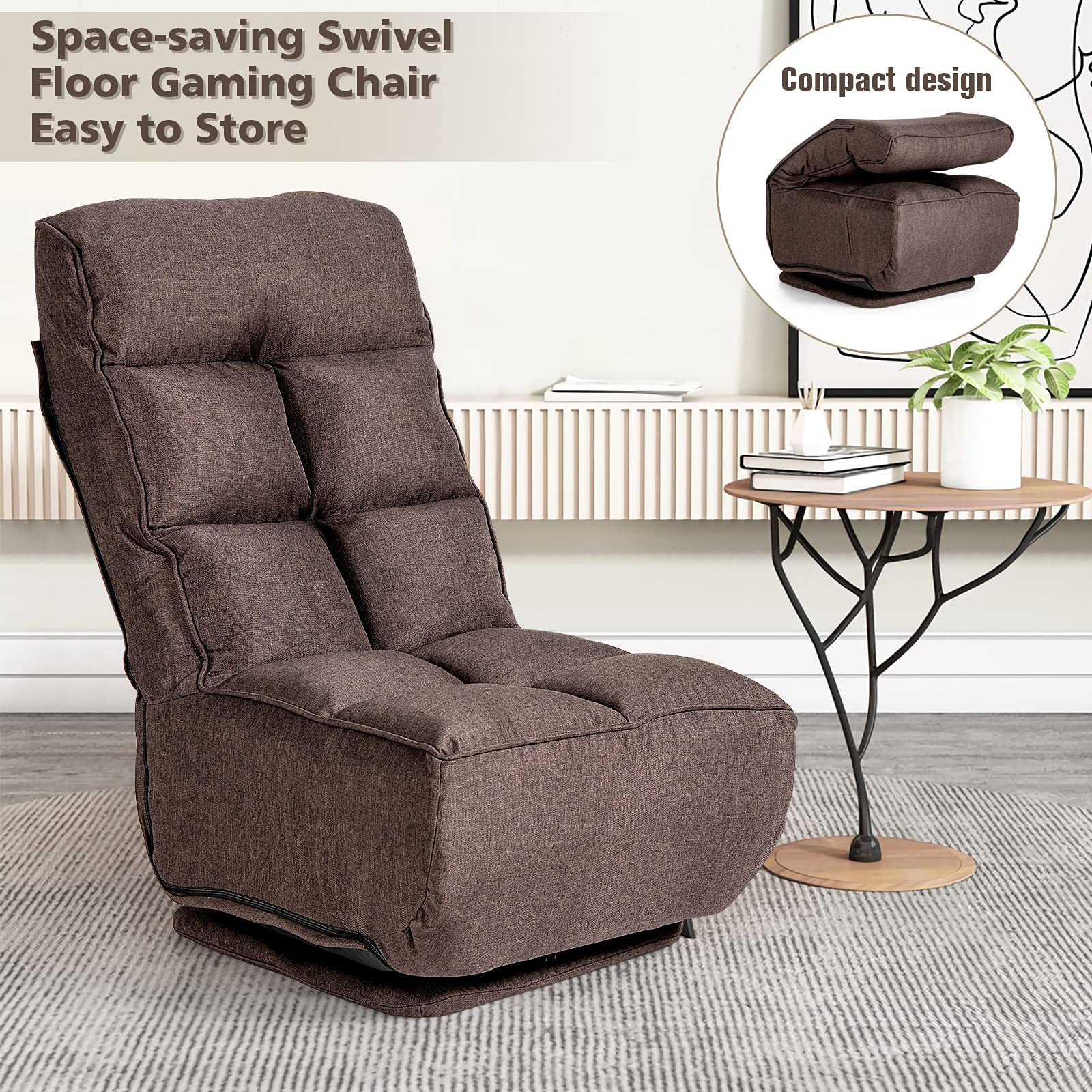 Giantex 360-Degree Swivel Lazy Sofa Floor Chair w/ 6 Adjustable Positions