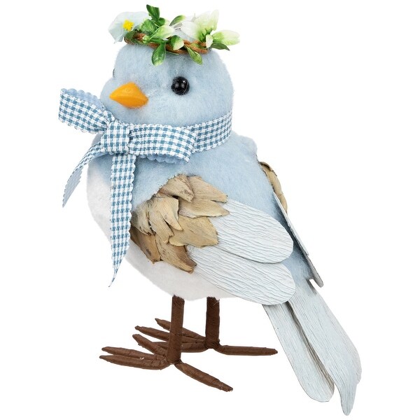 Plush Bluebird with Gingham Bow Easter Figurine