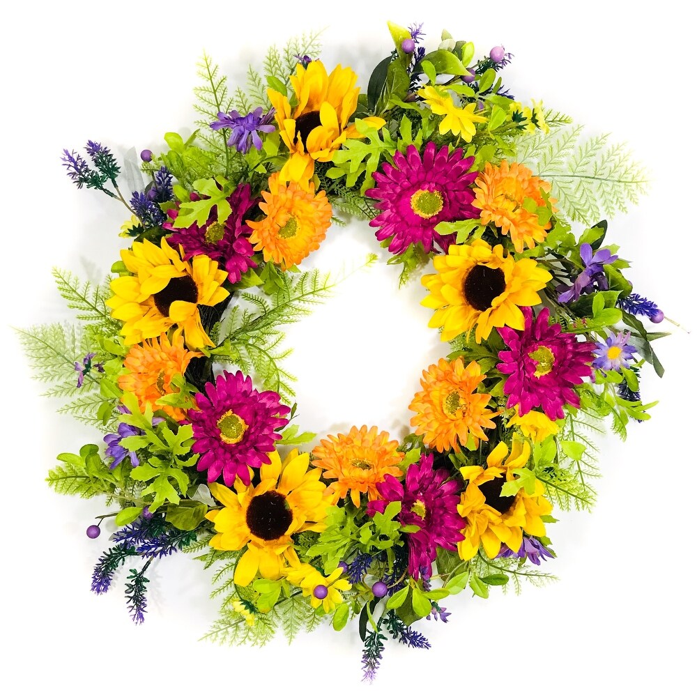 Purple and Orange Artificial Daisy Wreath on Natural Twig Base 24\