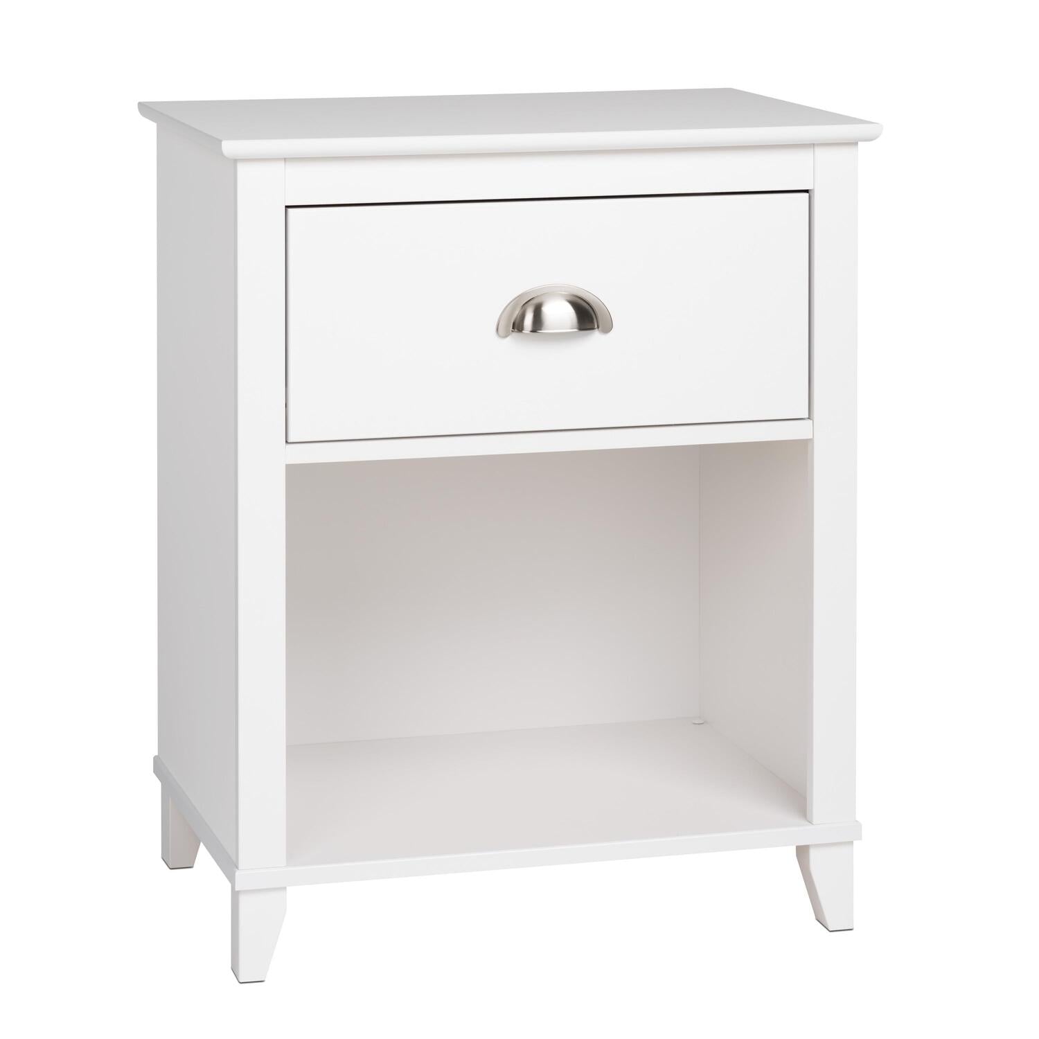 Prepac Yaletown Modern Tall Bedroom Nightstand with Open Shelf, 1-Drawer, White