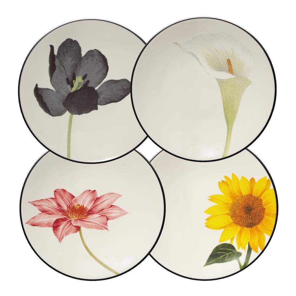 Noritake Colorwave Graphite Black Stoneware Floral Appetizer Plate (Set of 4) 6-14 in. 8034-504D