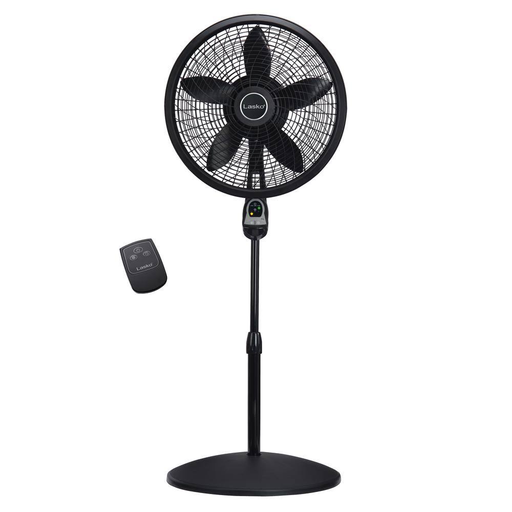 Lasko Cyclone Adjustable-Height 18 in. 3 Speed Black Oscillating Pedestal Fan with Programmable Timer and Remote Control 1843