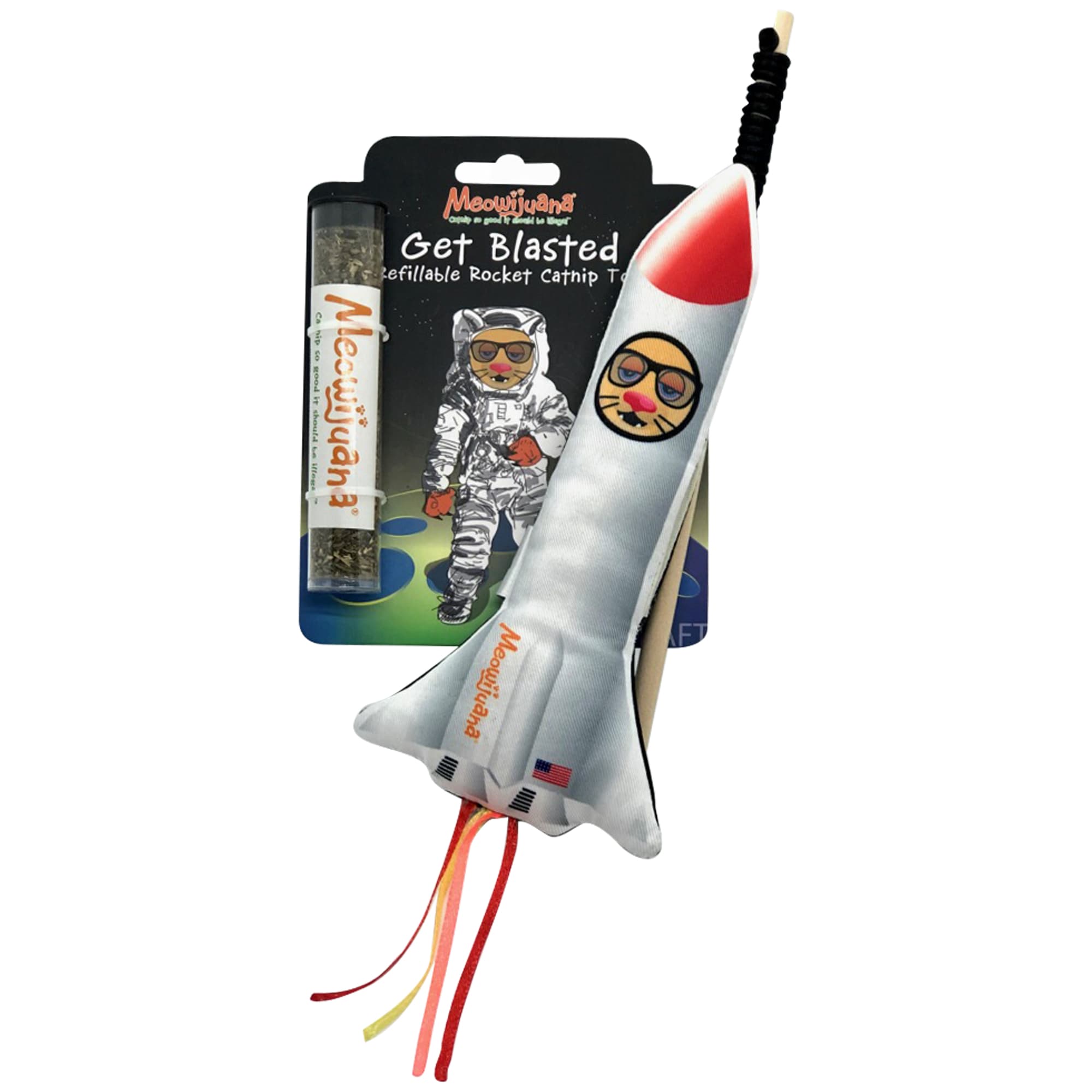 Meowijuana Get Blasted Refillable Rocket with Wand Cat Toy， Medium