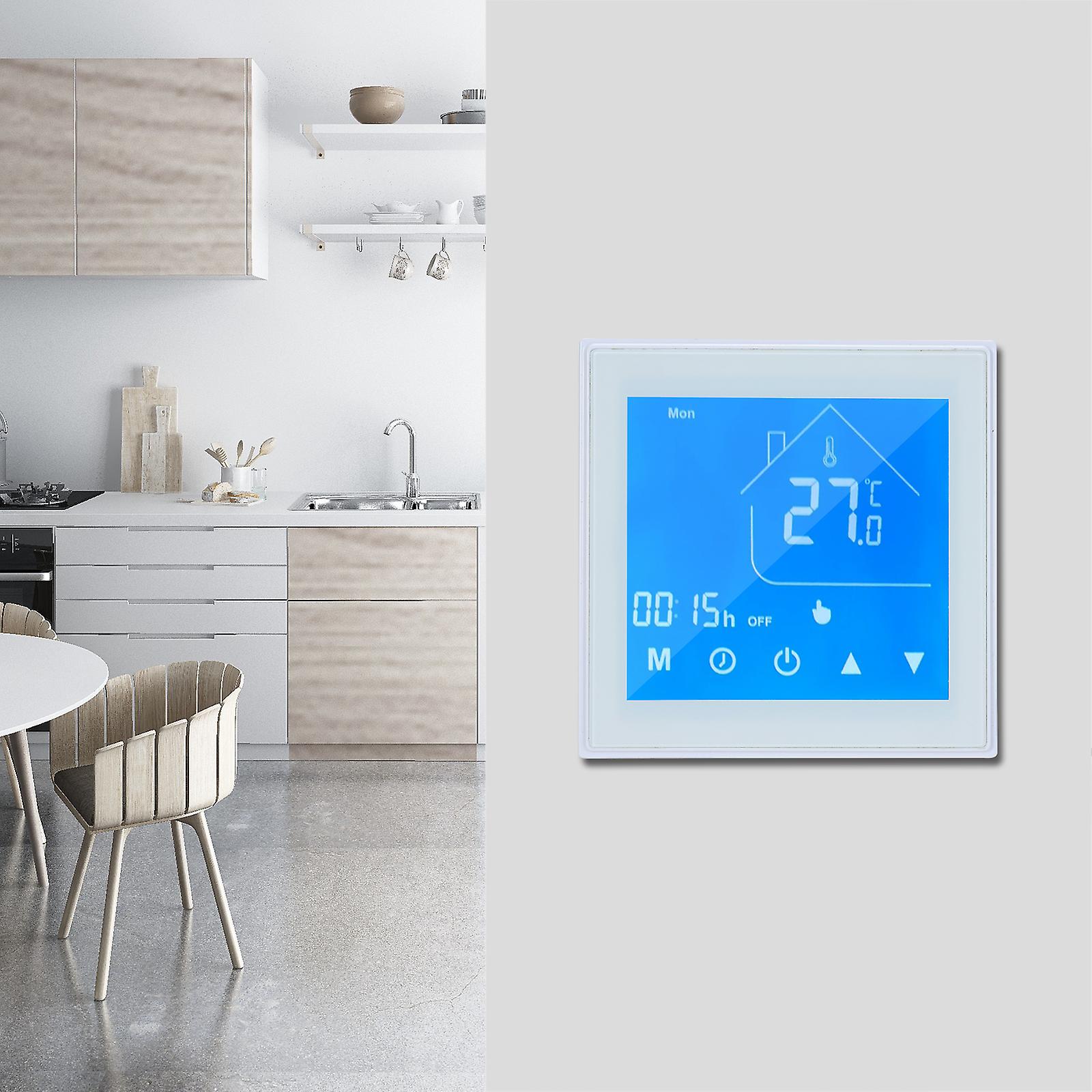 White Wifi Smart Thermostat Temperature Controller Lcd Display Week Programmable For Electric Underfloor Heating Tuya App Control Compatible With Alex