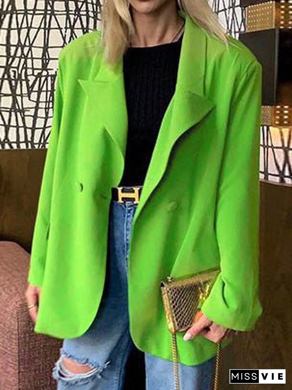 Women'S Blazers Loose Solid Lapel Long Sleeve Blazer