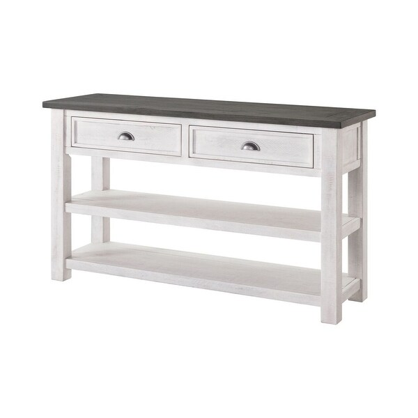 Coastal Rectangular Wooden Console Table with 2 Drawers， White and Gray