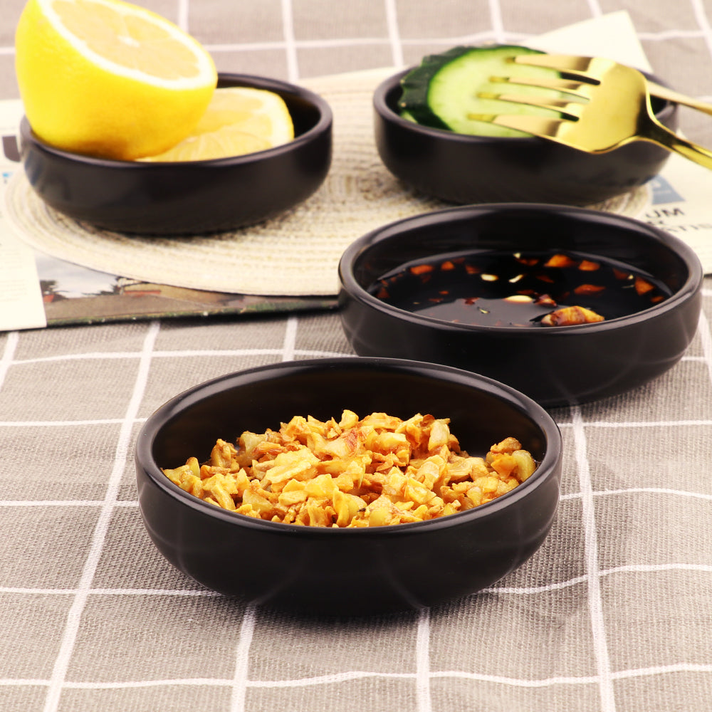 Gutsdoor 3.5 Ceramic Soy Sauce Dishes Set of 4 Small Porcelain Side Dish Multipurpose Single Color Black Seasoning Bowls