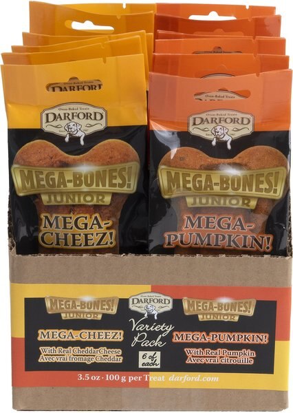 Darford Junior Mega Cheez and Mega Pumpkin Variety Pack Adult Dog Bones， Medium/Large， 12 pack