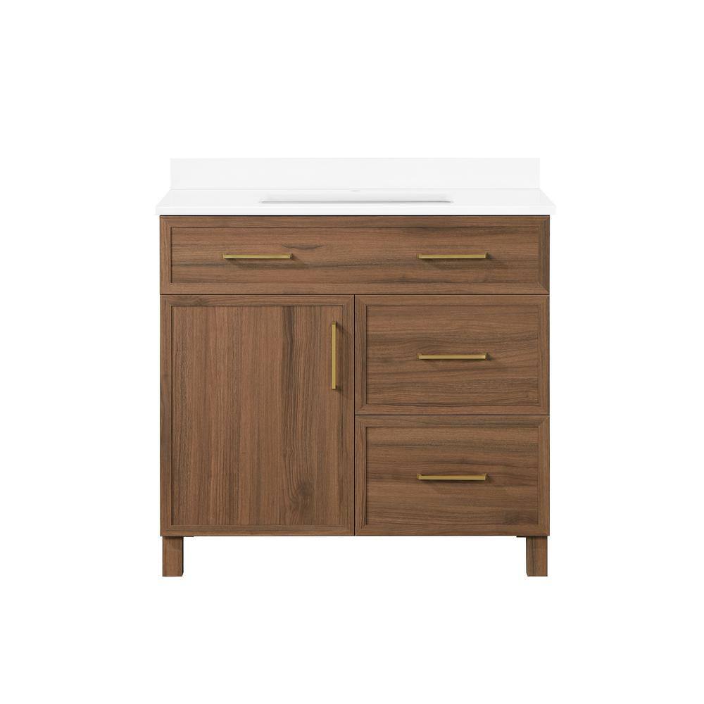 Home Decorators Collection Bilston 36 in. W x 19 in. D x 34.50 in. H Bath Vanity in Spiced Walnut with White Engineered Stone Top Bilston 36SW