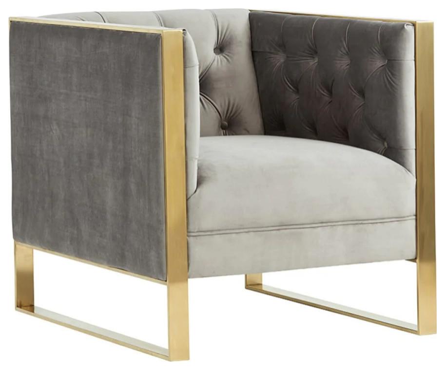 Arthur Modern Gray Velvet  ampGold Accent Chair   Contemporary   Armchairs And Accent Chairs   by V.S.D Furniture  Houzz