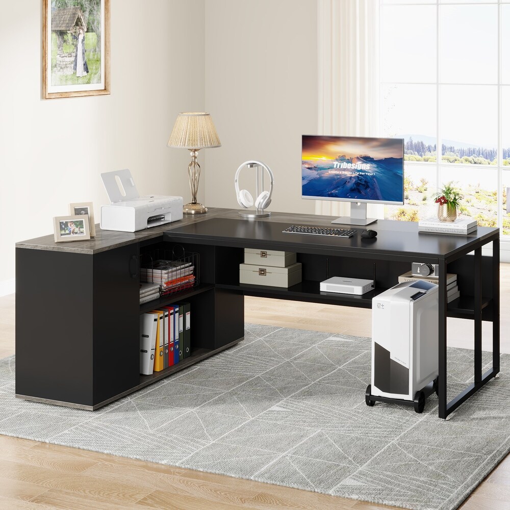 71 inch L Shaped Computer Desk with Cabinet