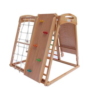 TIRAMISUBEST Solid Wood 7-in-1 Indoor Climber with Slide and Swing for Kids from 18 months to 10 years old W679XYS00027