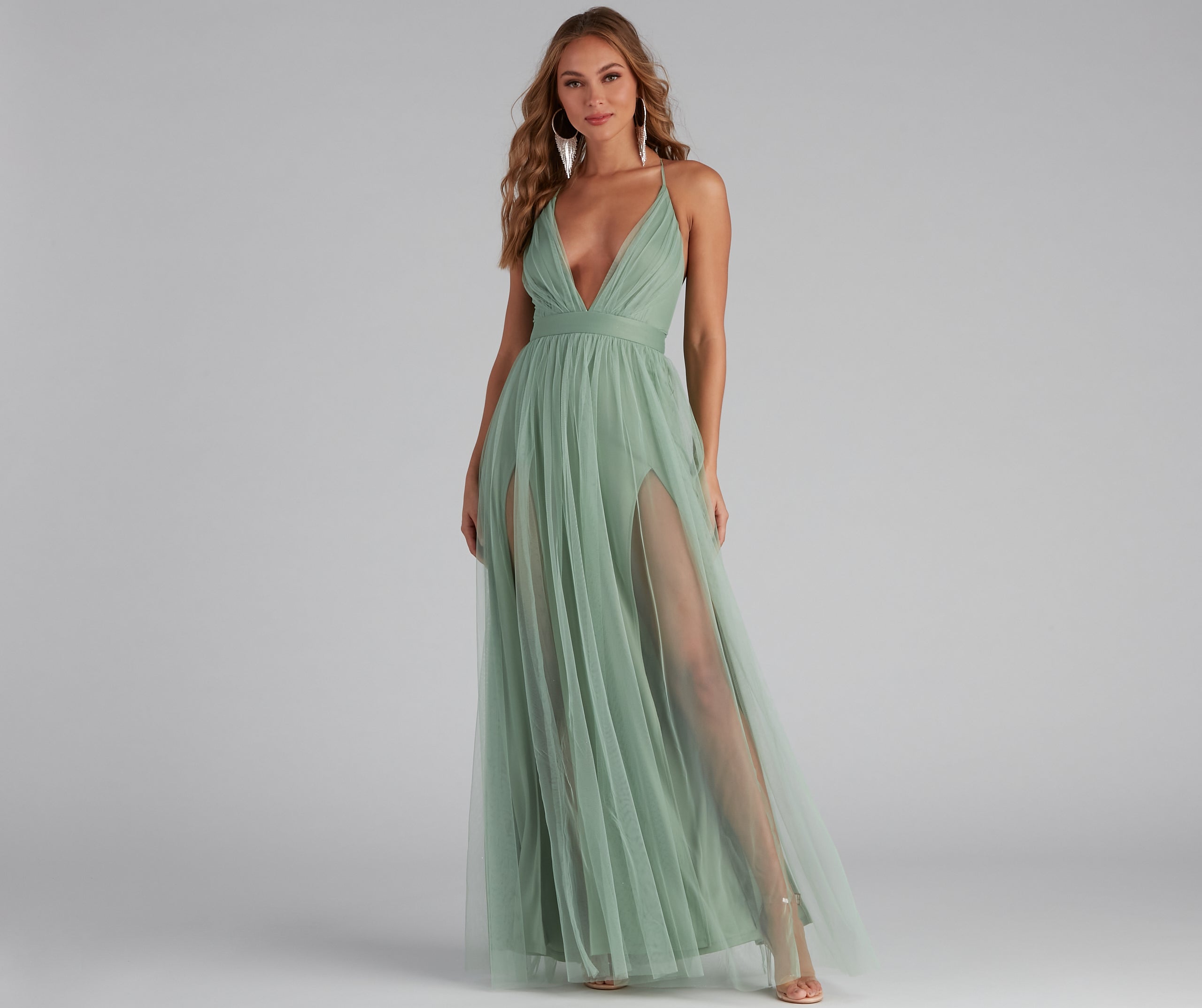 Saylor Formal Double Slit Tulle Dress