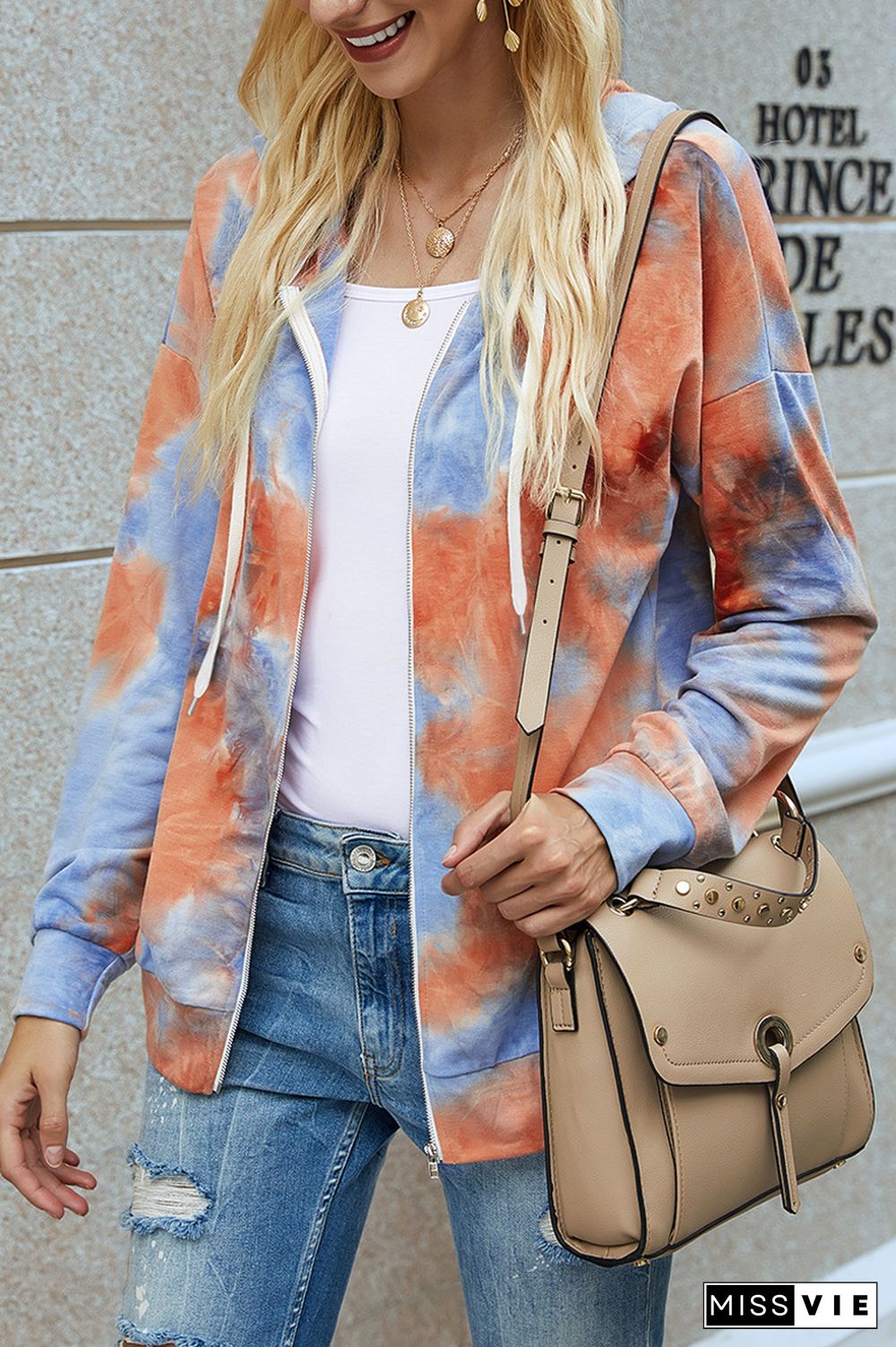 Tie Dye Zipper Long Sleeve Hoodie Coat