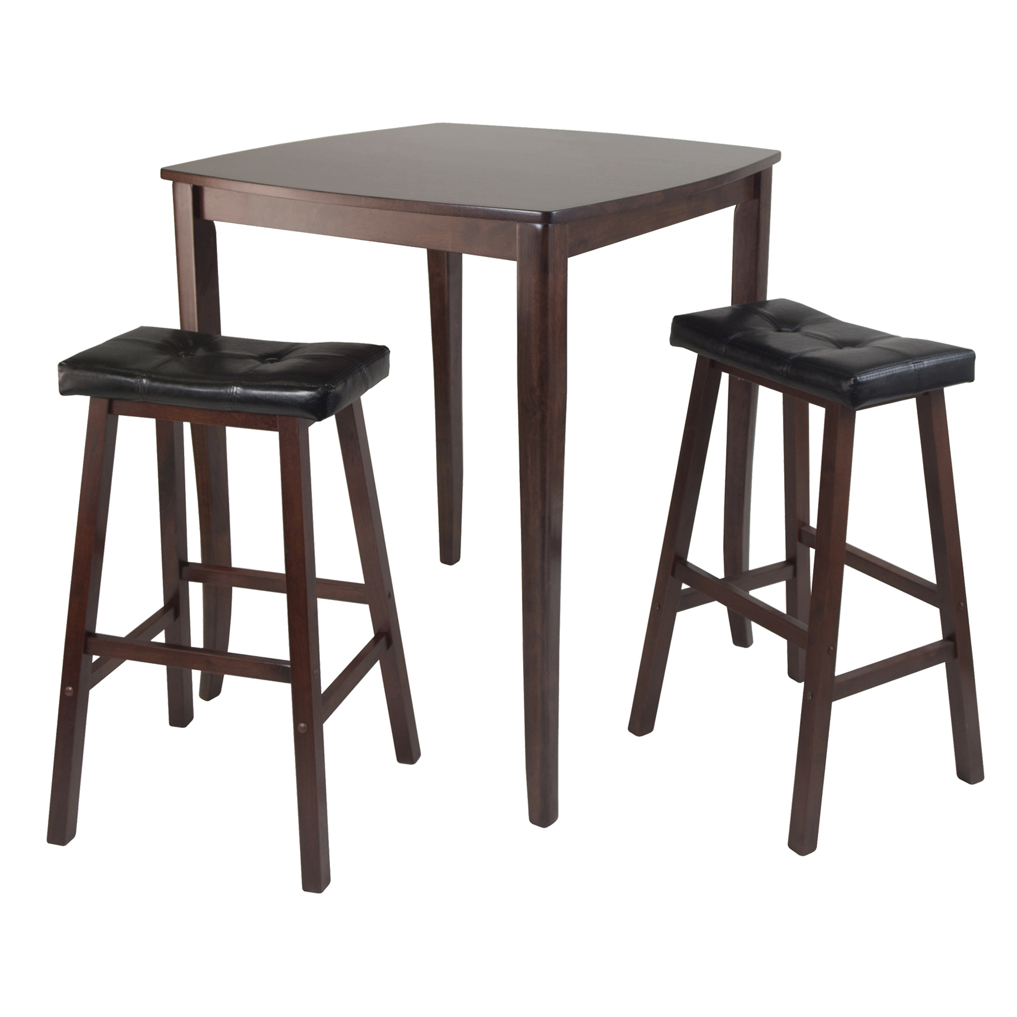 Winsome Wood Inglewood 3-Pc Dining Set， High Table and 2 Cushioned Saddle Seat Bar Stools， Walnut Finish