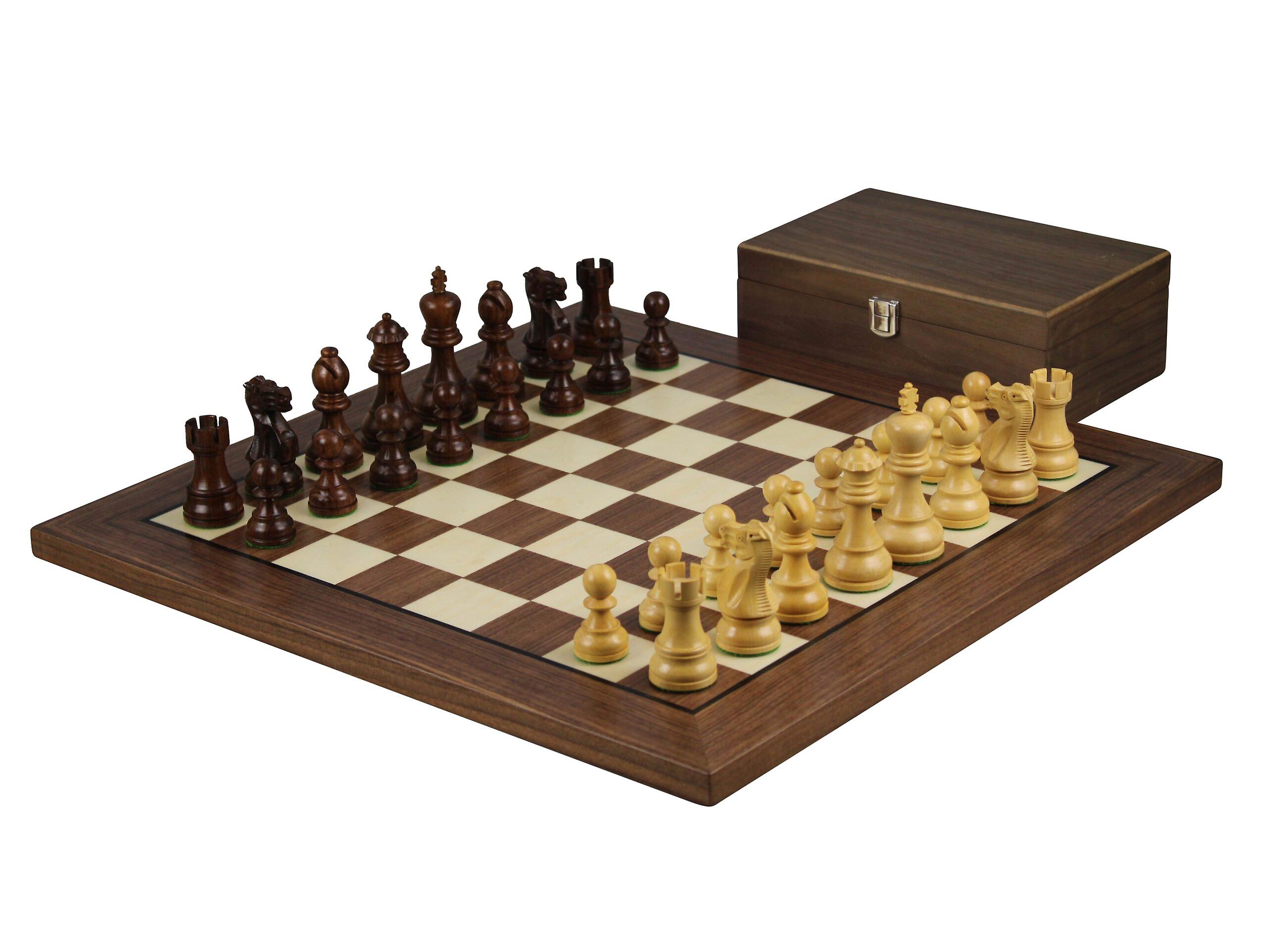 Helena Flat Board Chess Set Walnut 20 Inch Weighted Sheesham Executive Staunton Chess Pieces 3.75 Inch