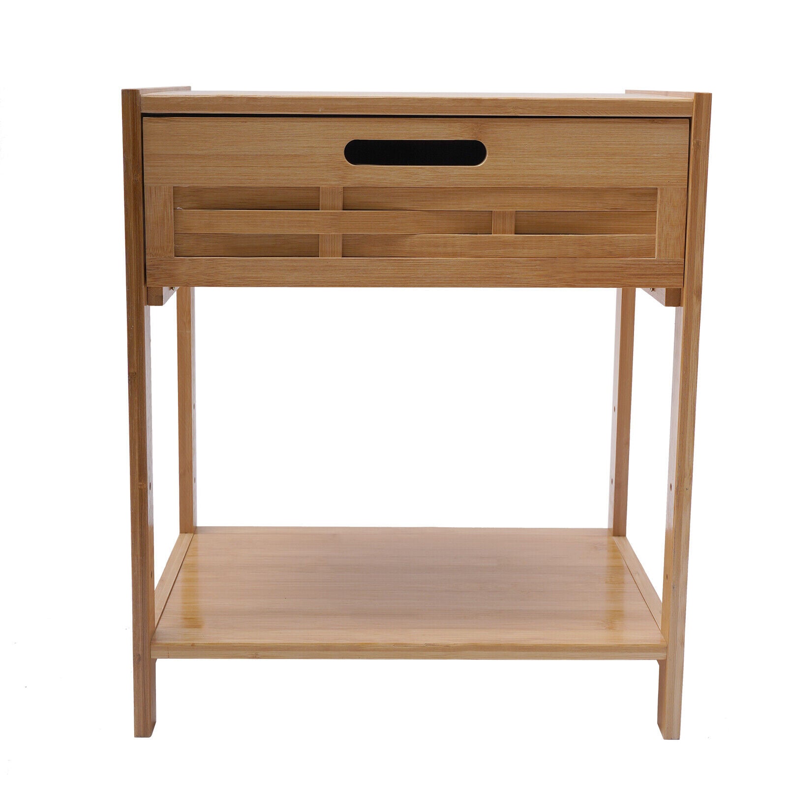 MIDUO 2-Tier Modern Bamboo Nightstand Bedside Table Bedroom Storage Cabinet + Drawer