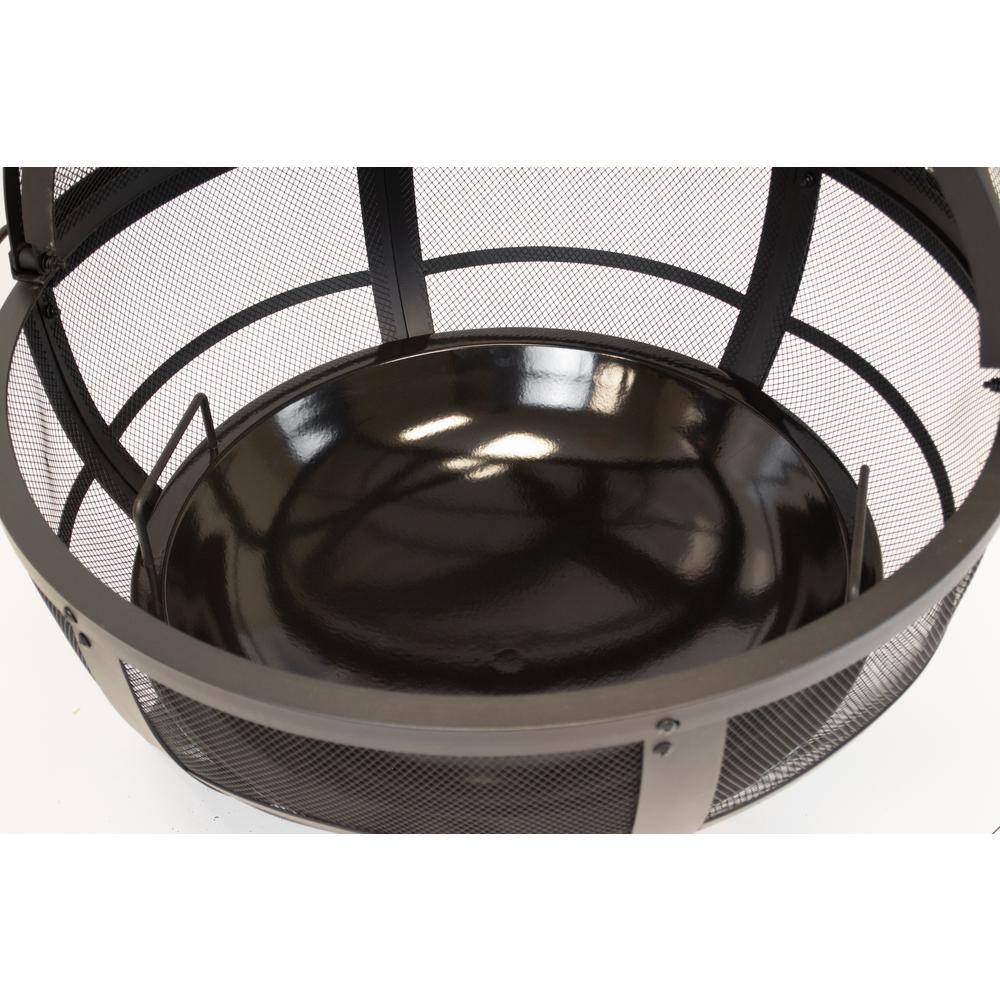 35 in. H Outdoor Steel Black Fire Pit with Spherical Spark Screen 5510