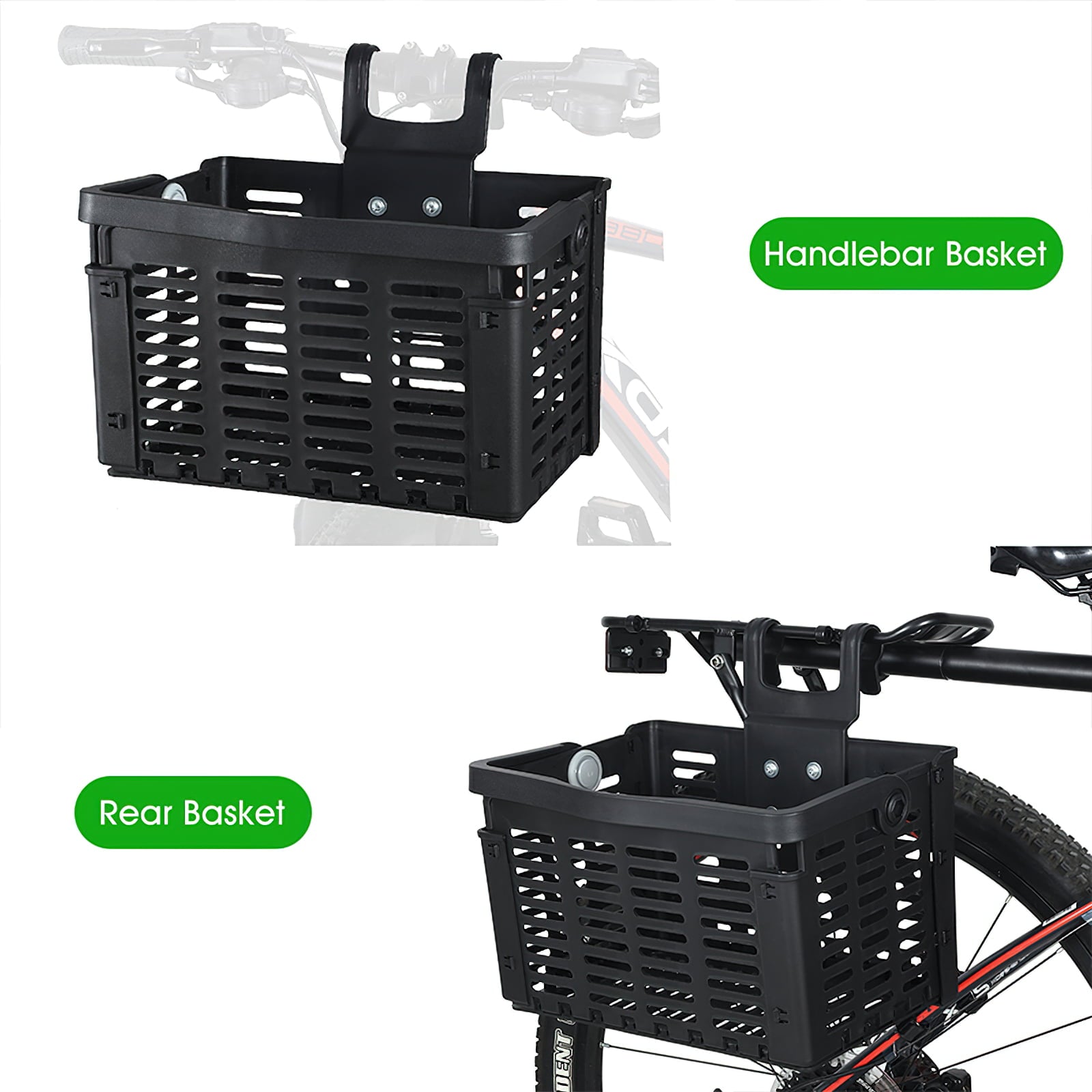 West Biking Bicycle Basket Foldable， Bike Handlebar Rear Seat Storage Bag， Black