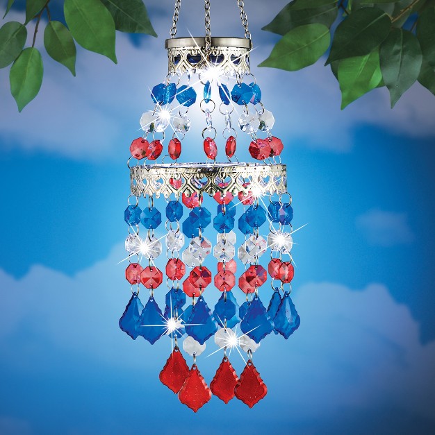 Collections Etc Solar Powered Patriotic Tiered Crystal Dangler 6 X 6 X 22 25