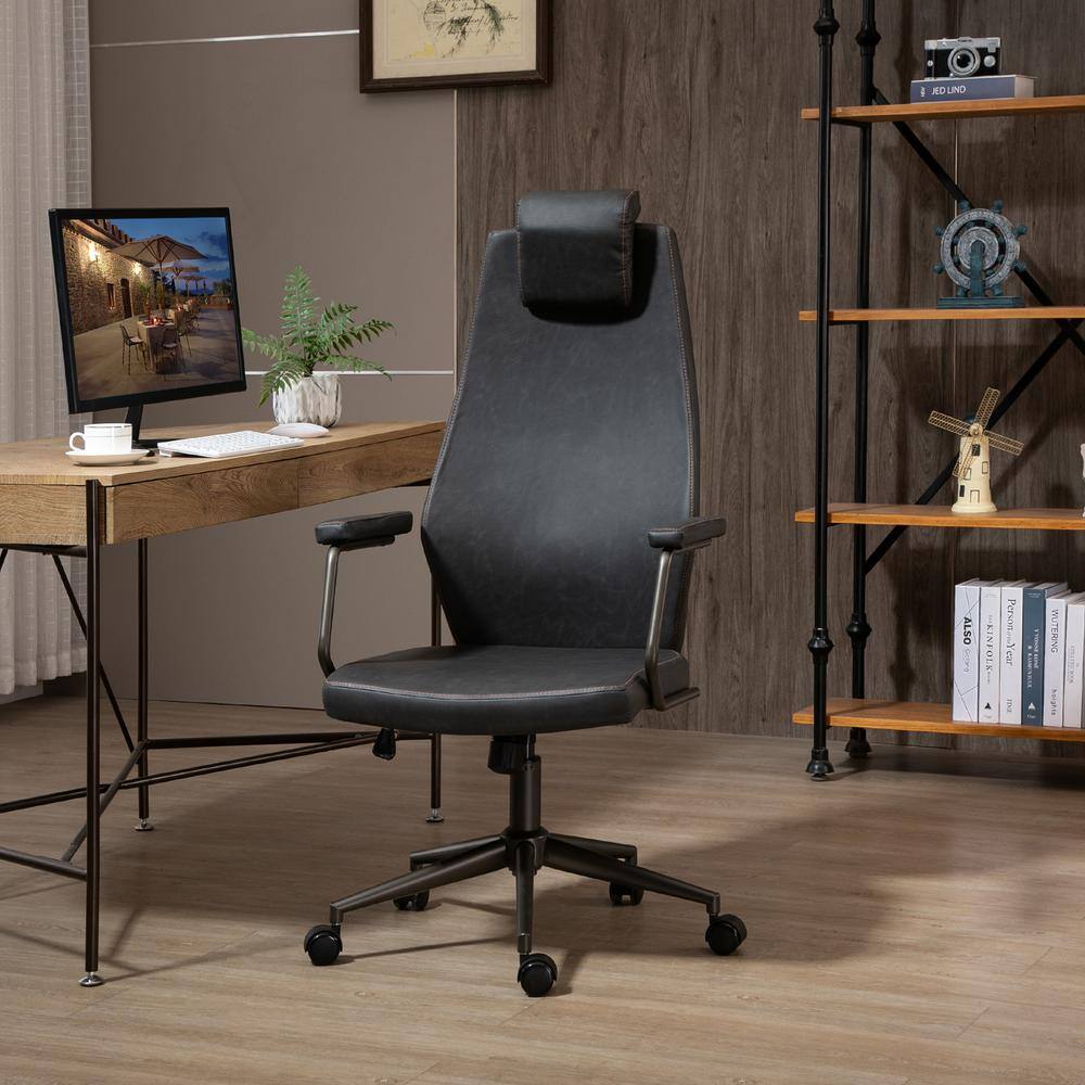 Vinsetto Deep Grey, High-Back Executive Office Chair, Ergonomic Leather Computer Desk Chair with Adjustable Height 921-478