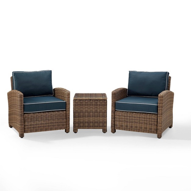 Bradenton 3pc Outdoor Wicker Seating Set With Two Chairs amp Table Navy Crosley