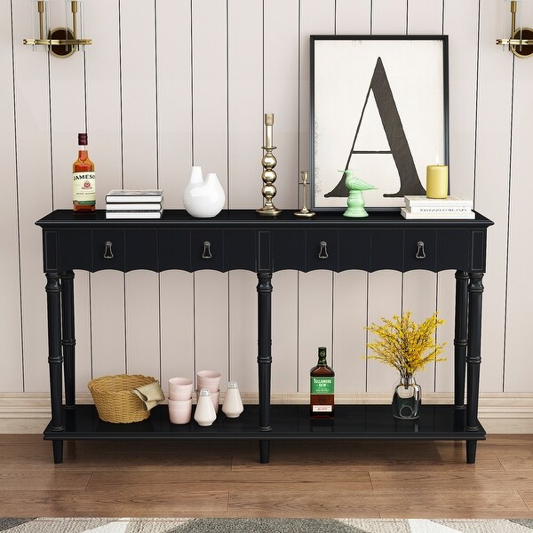 Country Console Table with 4 Front Facing Storage Drawers and 1 Shelf