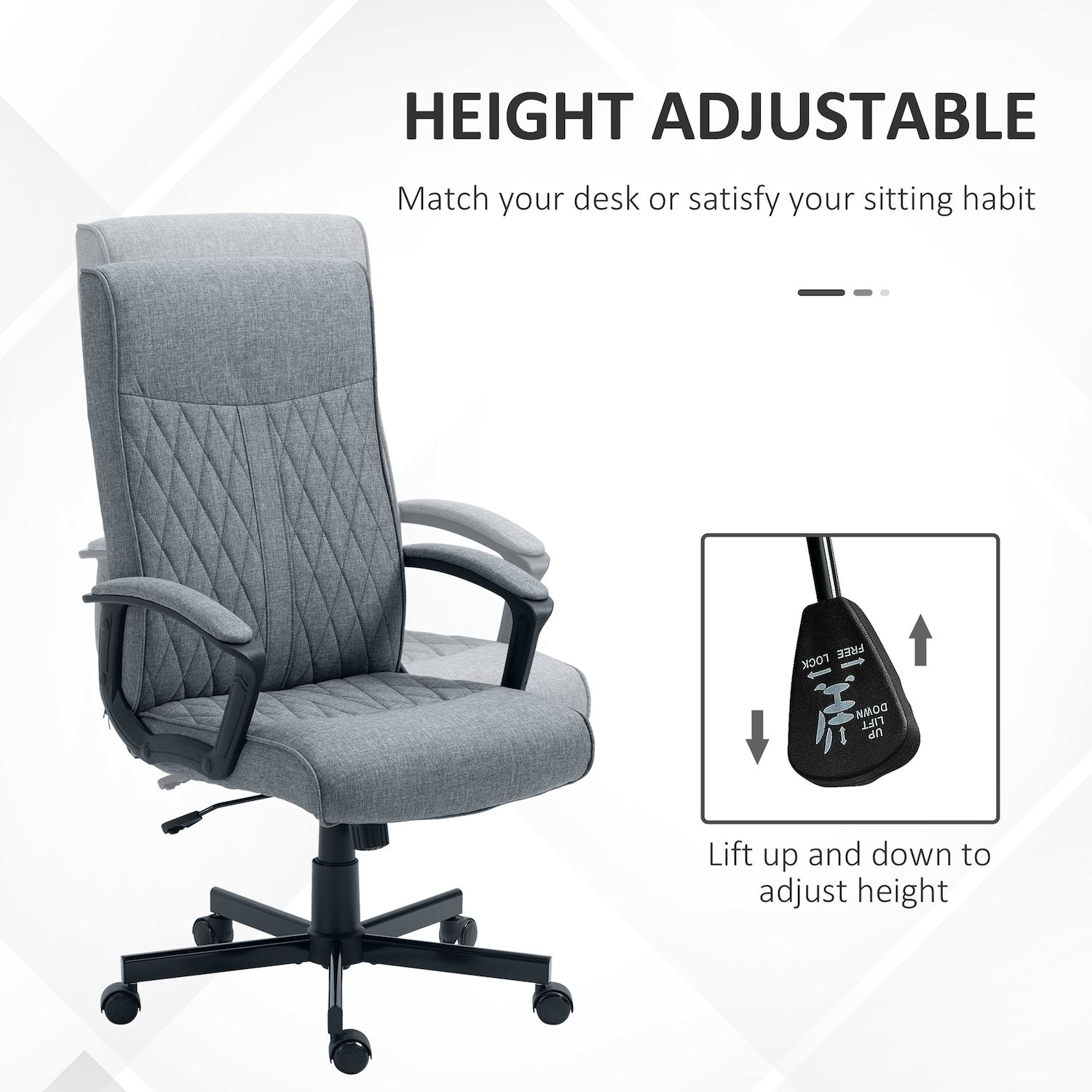 Vinsetto High-Back Home Office Chair， Computer Desk Chair with 360 Degree Swivel， Adjustable Height and Tilt Function， Dark Grey