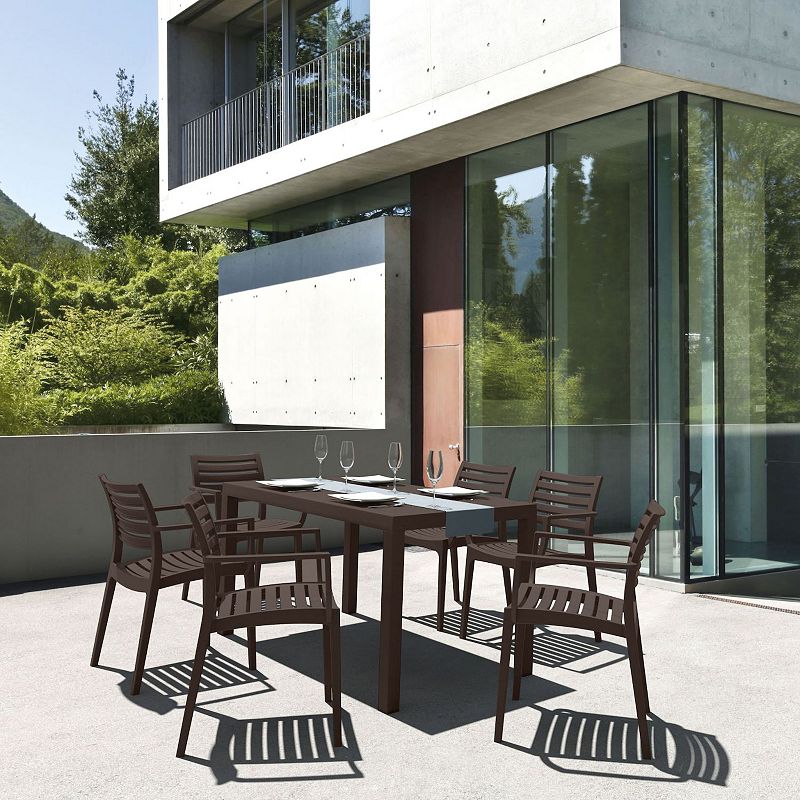 7-Piece Brown Rectangle Patio Dining Set with Arm Chairs 55