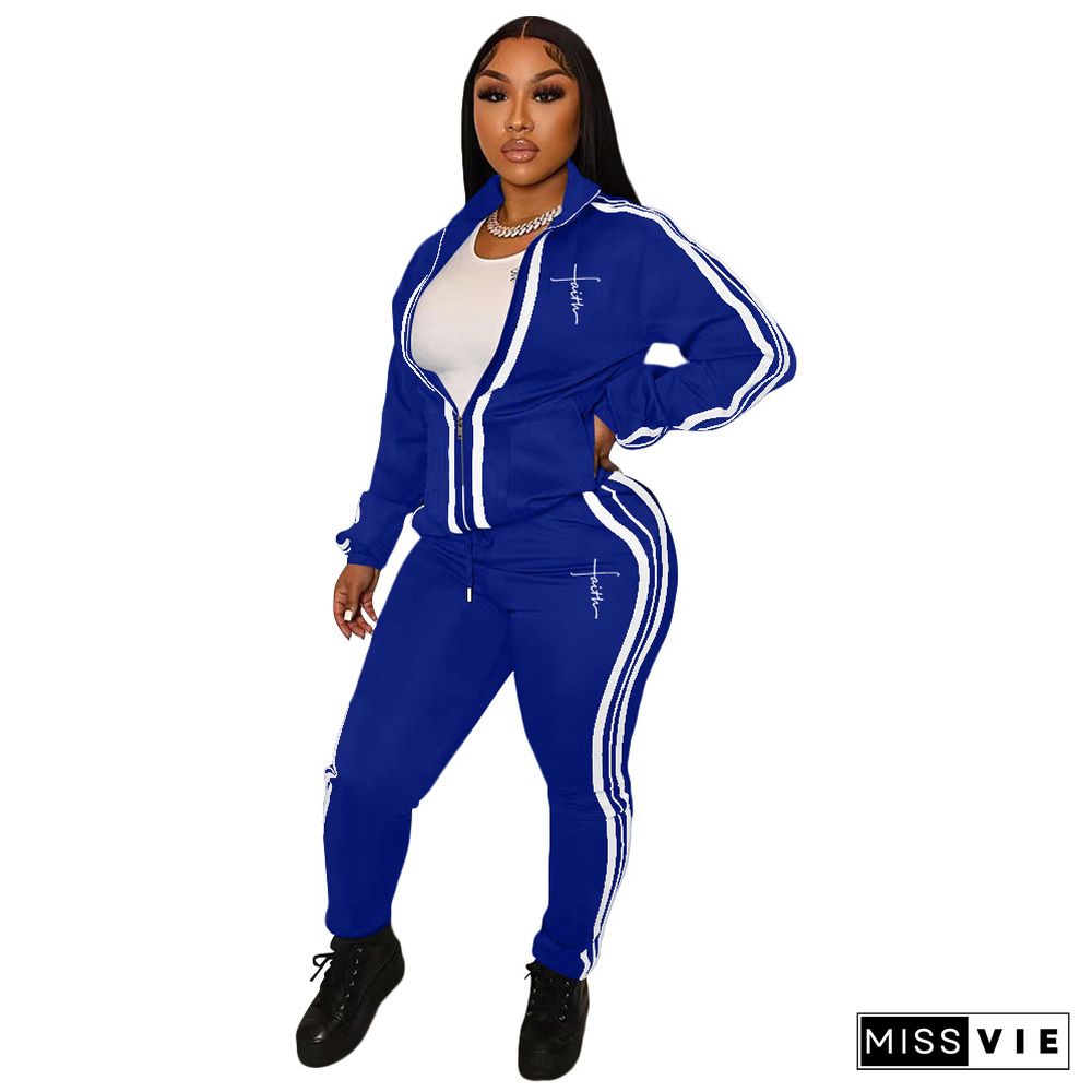 Zip Jackets Sweatshirt Side Stripe Pants Sweatsuits