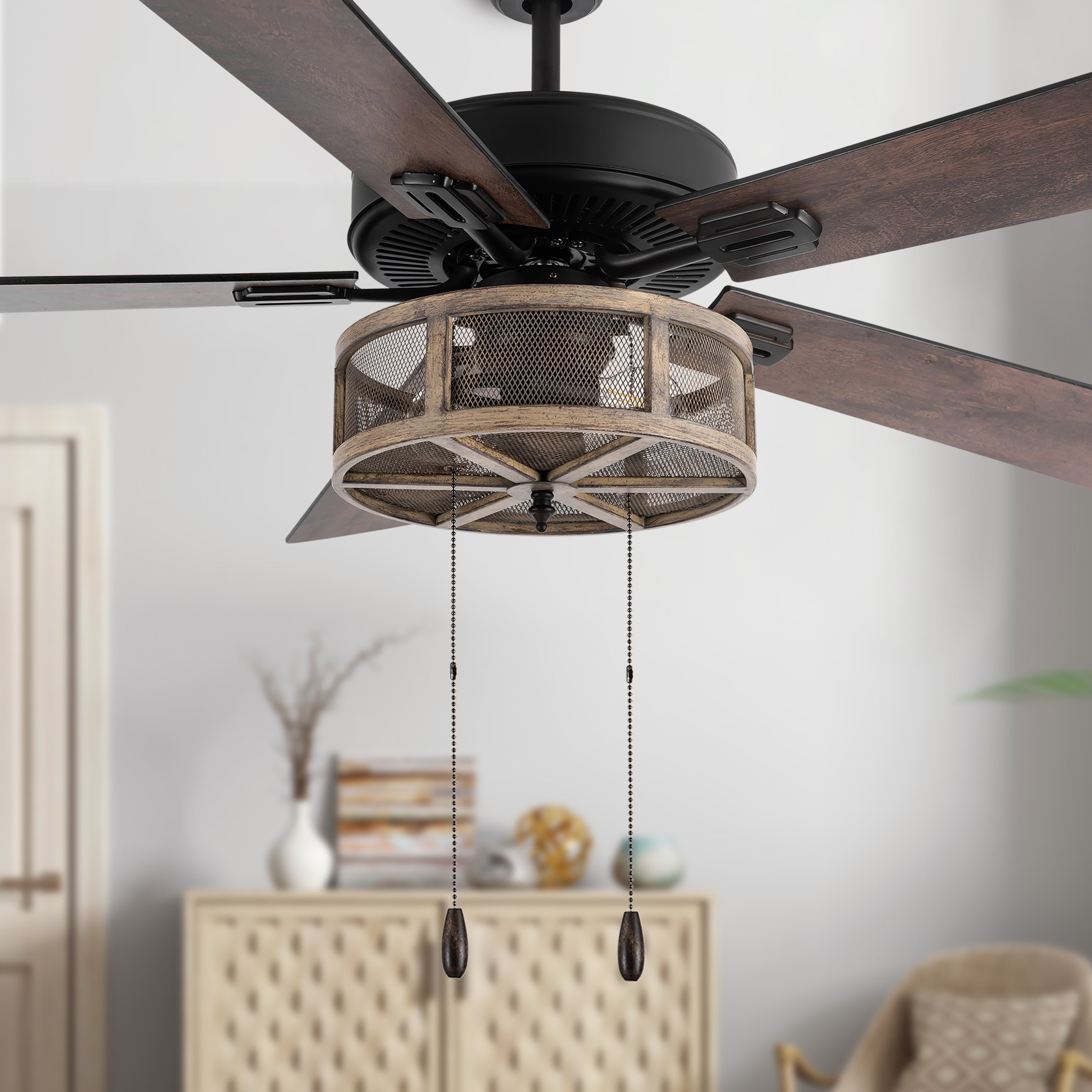 Carbon Loft Dixsie 5-blade Woodgrain Farmhouse LED Ceiling Fan - 52