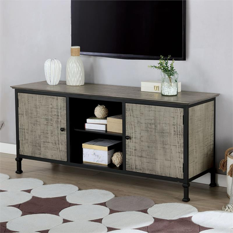 Furniture of America Ronda Industrial Wood 60 Inch TV Stand in Gray   Industrial   Entertainment Centers And Tv Stands   by Homesquare  Houzz