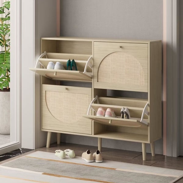 Shoe Cabinet with 2 / 4 Flip Drawers， Narrow Shoe Storage Cabinet，Organizer for Entryway， Bedroom， Living Room - - 37925549