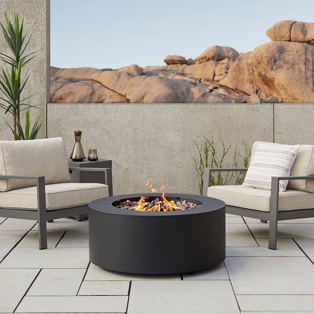 Real Flame Aegean 36 in. W X 15 in. H Round Powder Coated Steel Liquid Propane Fire Pit in Black with NG Conversion Kit C9815LP-BLK