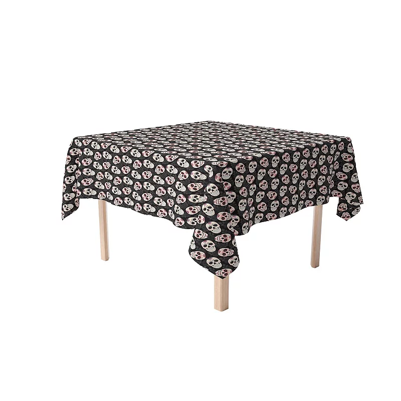 Square Tablecloth， 100% Polyester， 54x54， Dia De Los Muertes Skulls