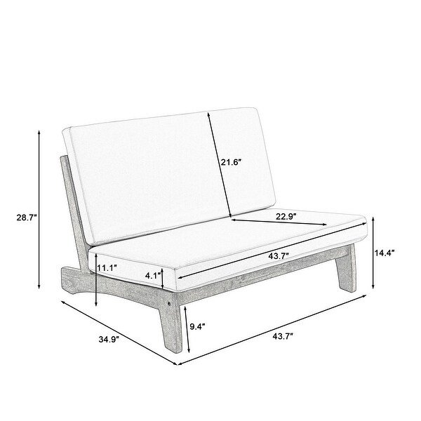 Wood Outdoor Sectional Furniture 2 Seat Armless Patio Sofa