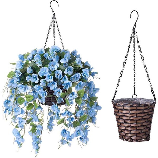 Artificial Faux Hanging Flowers Plants Baskets for Spring Outdoor Outside Decoration，Fake White Silk Long Stems Vines Hibiscus